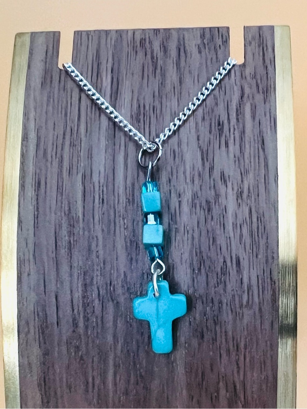 Turquoise Cross Pendant Necklace Silver plated